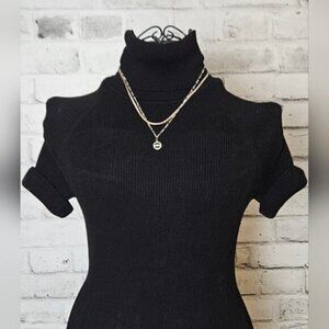 Gold Tone Double Strand Necklace w/ Red Evil Eye Pendant